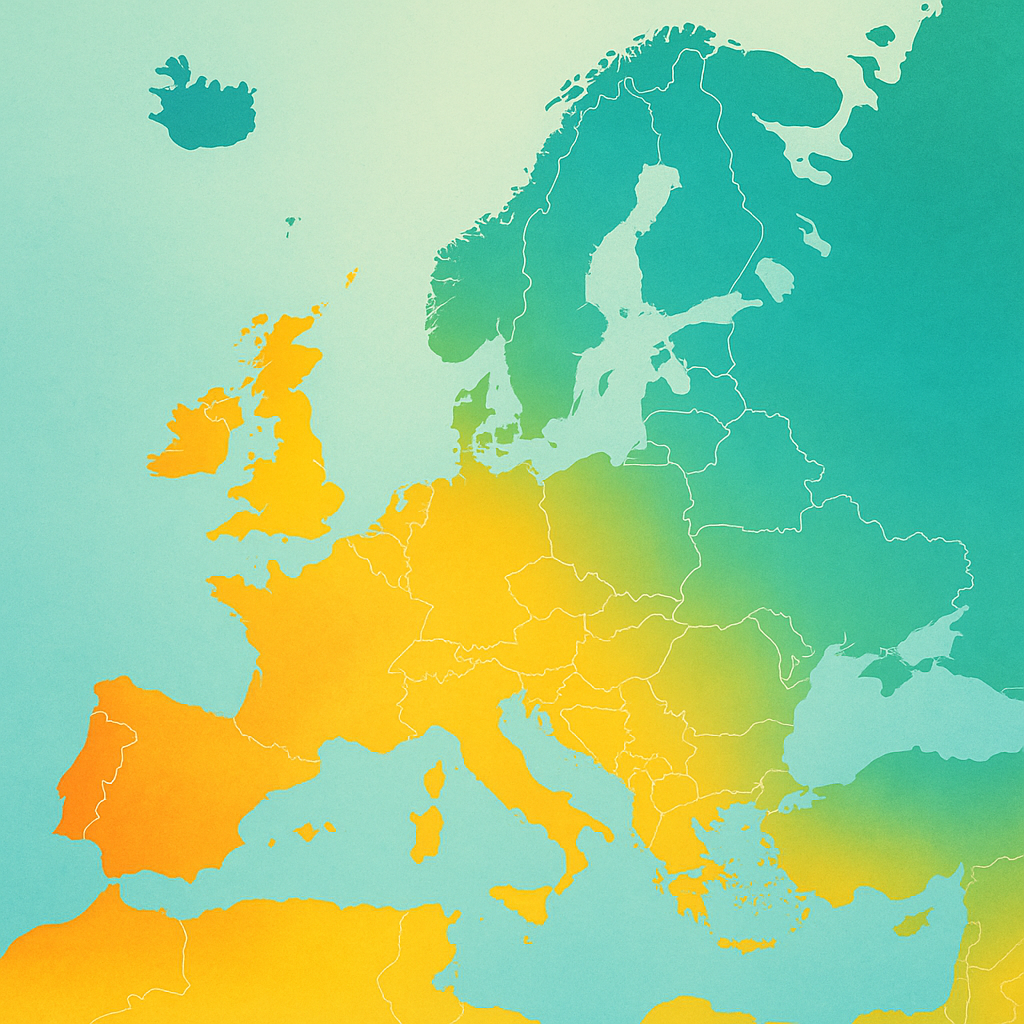 Ilustración simbólica de un mapa de Europa con zonas de mayor temperatura