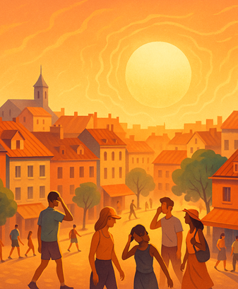 Ilustración moderna de una ola de calor en una ciudad europea